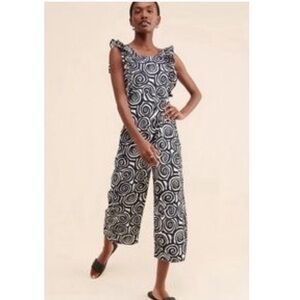 Anthropologie Dazey LA Tripnosis Rufflealls Swirl Jumpsuit Retro Black Small